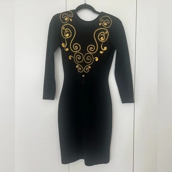 Andrea Jovine | Dresses | Vintage Andrea Jovine Black And Gold Embellished  Bodycon Dress | Poshmark